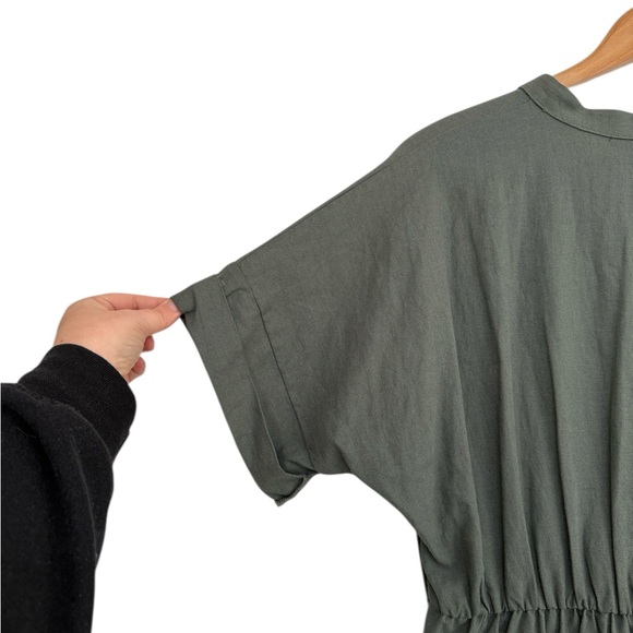 Zara Green Dress Size Medium Linen Blend Midi Length Short Sleeve - Picture 3 of 11